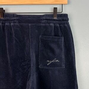 YoungLA Men Medium Navy Blue 6" Corduroy Shorts Drawstring Athleisure Streetwear
